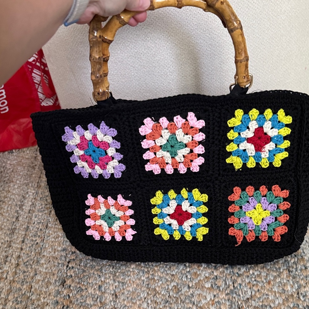 Handcrafted Crochet Tote Bag with Bamboo Handle